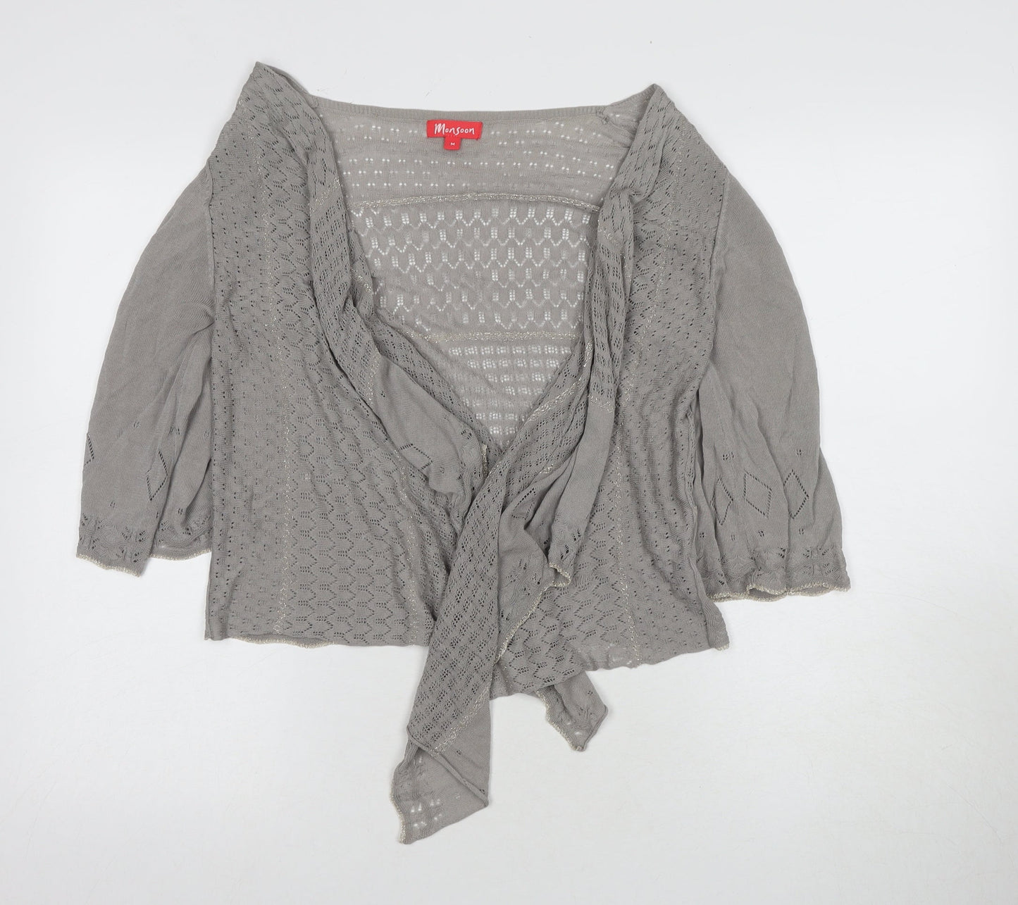 Monsoon Women's Grey Open-Knit Wrap Jumper M