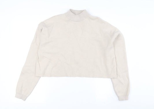 Bershka Women's Beige Mock Neck Pullover Jumper 2XS