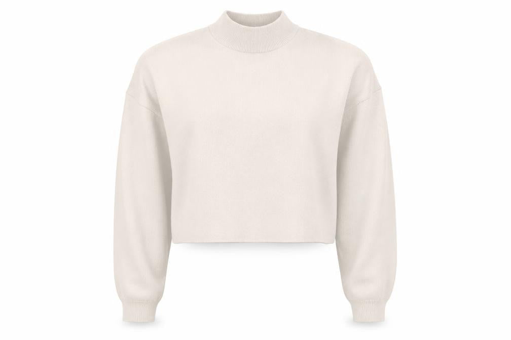 Bershka Women's Beige Mock Neck Pullover Jumper 2XS