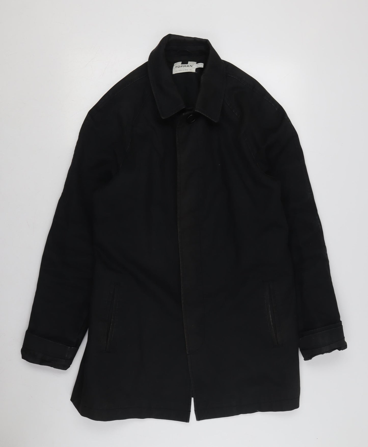 Topman Men's Black S Overcoat with Point Collar