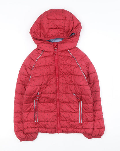 Additional front view of FatFace girls’ red polka dot puffer jacket 7-8 years