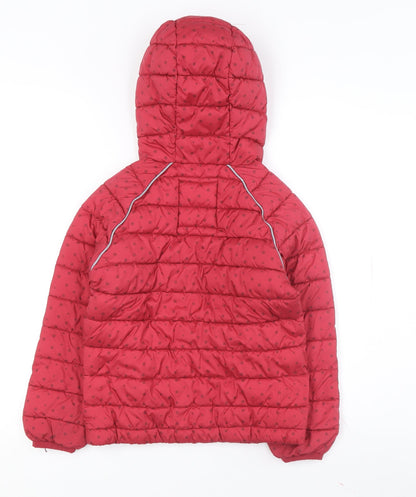 Back view of FatFace girls’ red polka dot puffer jacket 7-8 years