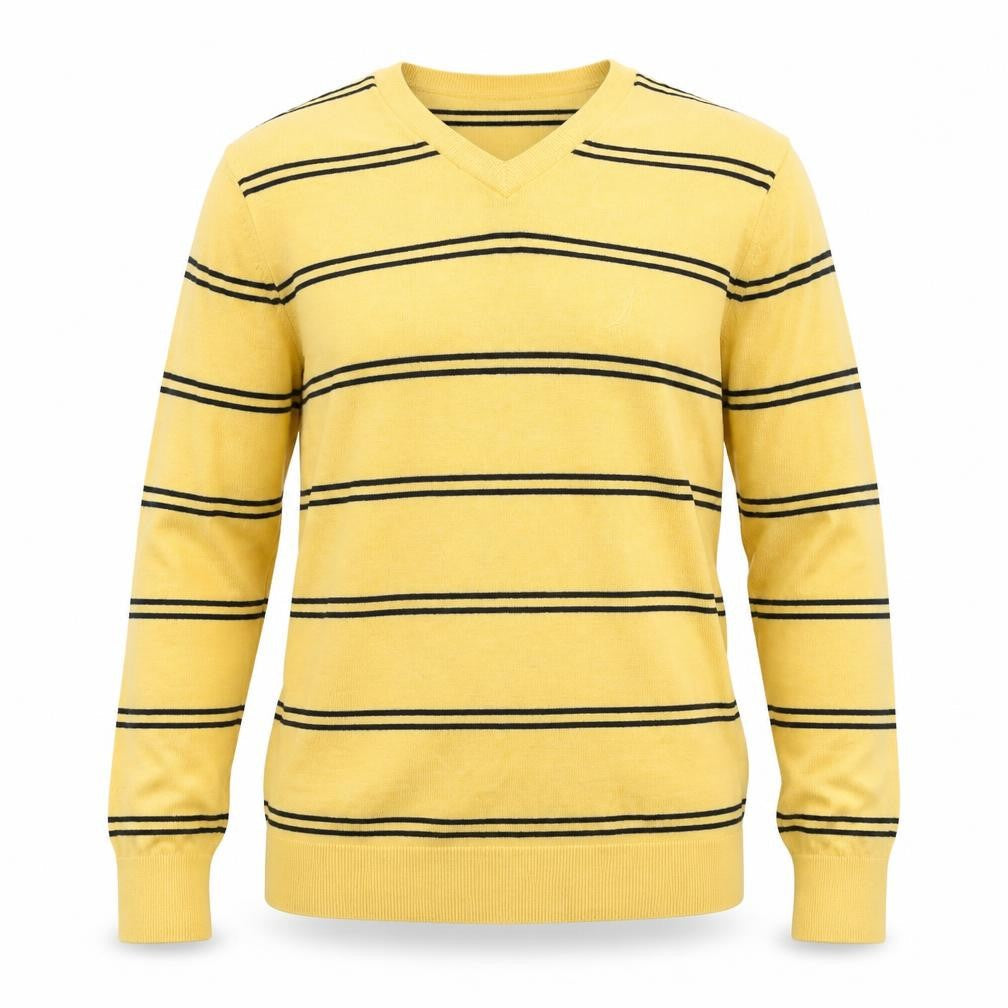 Nautica Men's Yellow V-Neck Striped Pullover Jumper M