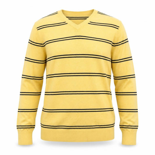 Nautica Men's Yellow V-Neck Striped Pullover Jumper M