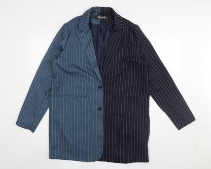 Additional front view of Missguided Women's Blue/Black Pinstripe Suit Jacket UK 4