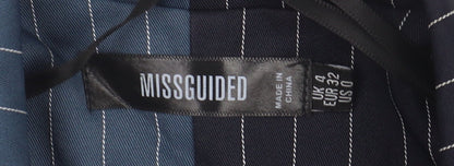Close-up detail of Missguided Women's Blue/Black Pinstripe Suit Jacket UK 4