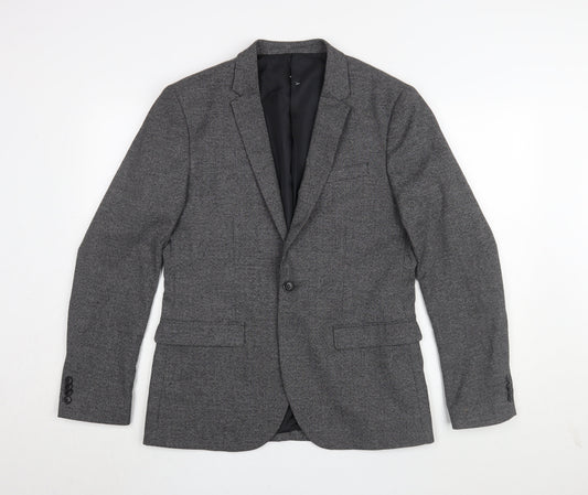 H&M Men's Grey Slim Fit Blazer 40R Single-Breasted
