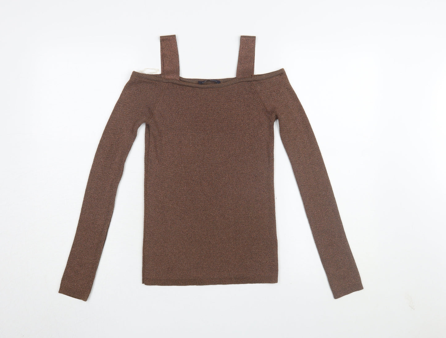 Marks and Spencer Women's Brown Knit Off-Shoulder Top