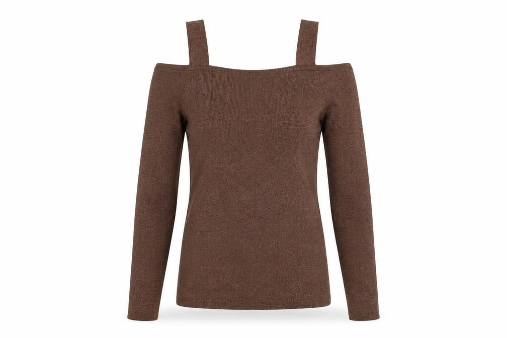 Marks & Spencer Women's Brown Knit Off-Shoulder Top