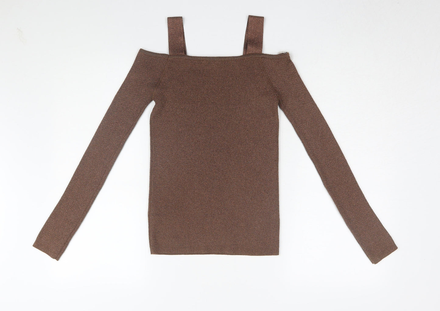 Marks and Spencer Women's Brown Knit Off-Shoulder Top