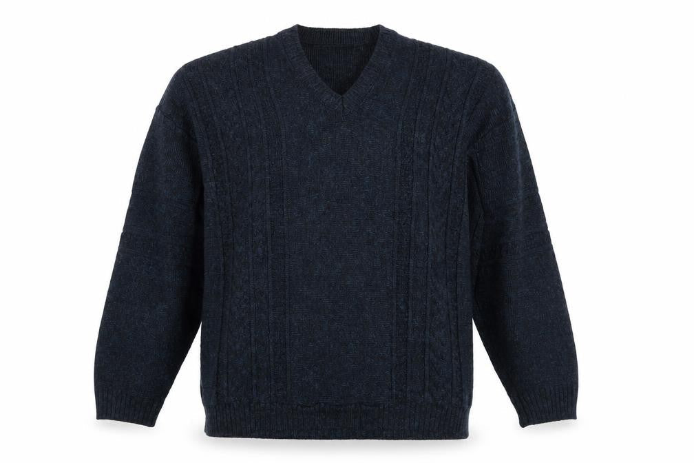 BHS Men's Black Medium Cable-Knit V-Neck Jumper