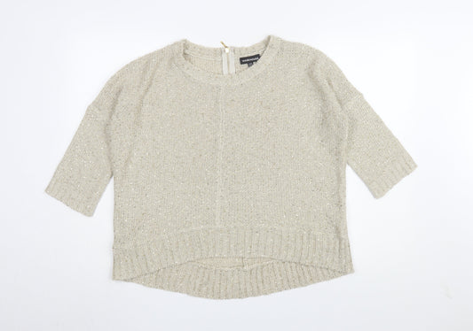 Warehouse Women's Beige Jumper, Size 14, Sequin Accents