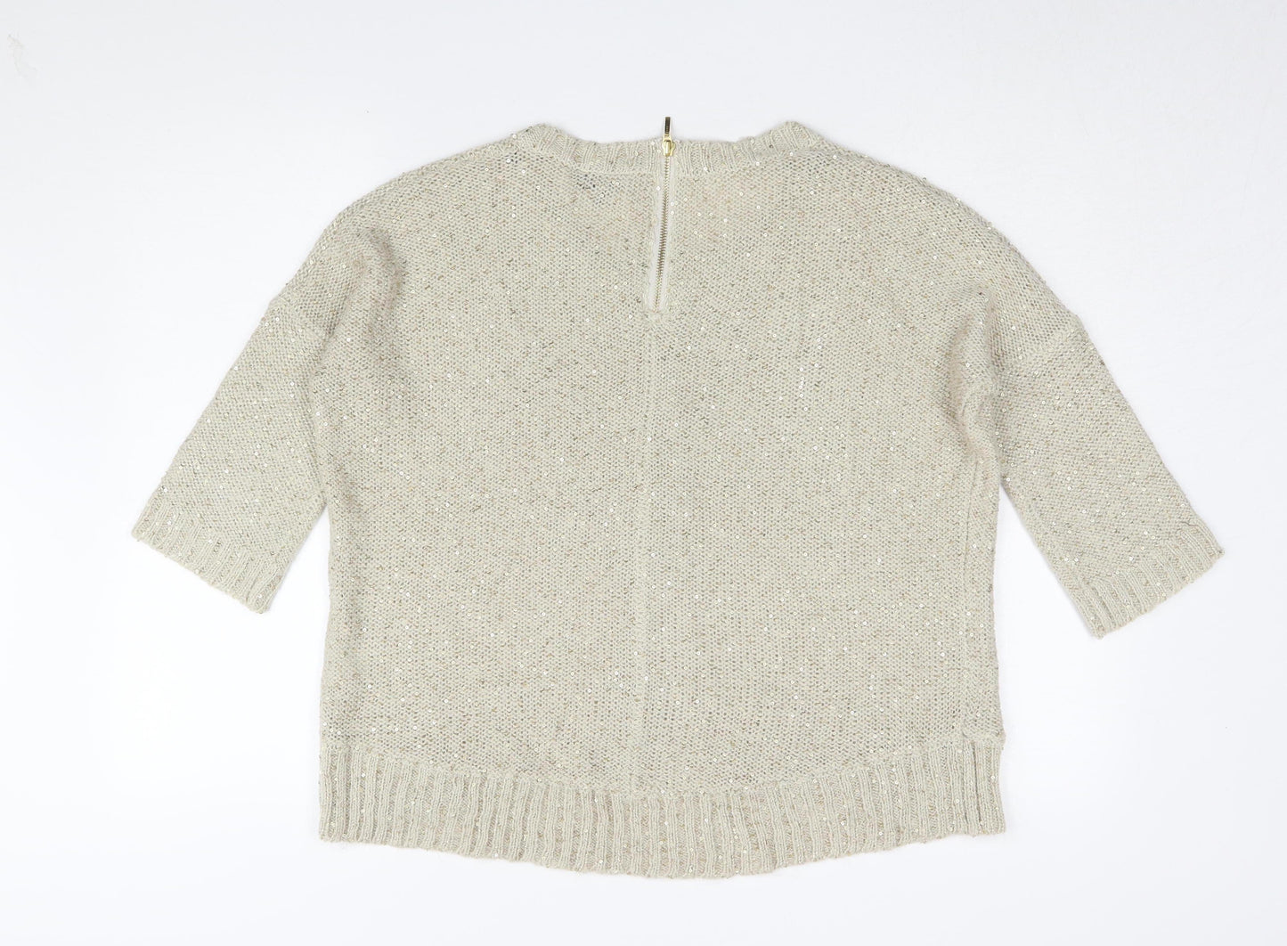Warehouse Women's Beige Jumper, Size 14, Sequin Accents