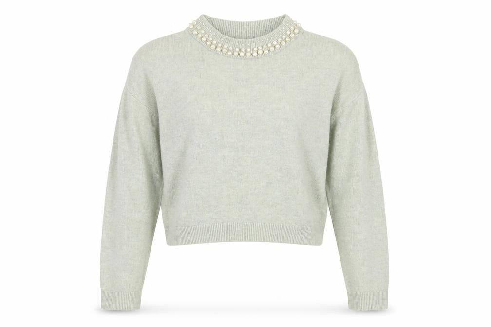 H&M Women's Grey Beaded High Neck Jumper M