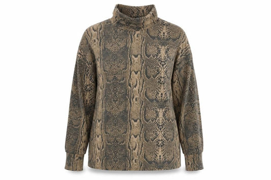 I-X LONDON Women’s Brown Mock Neck Animal Print Blouse, Size 12