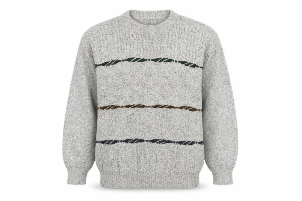 Canda Men's Grey Chunky-Knit Pullover Jumper, Size 12