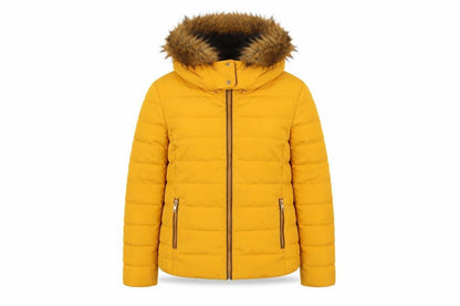 Zara Women's Yellow Puffer Jacket, UK 0, Winter Casual