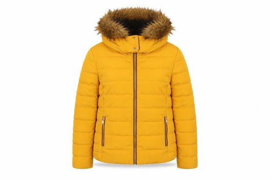 Zara Women's Yellow Puffer Jacket, UK 0, Winter Casual