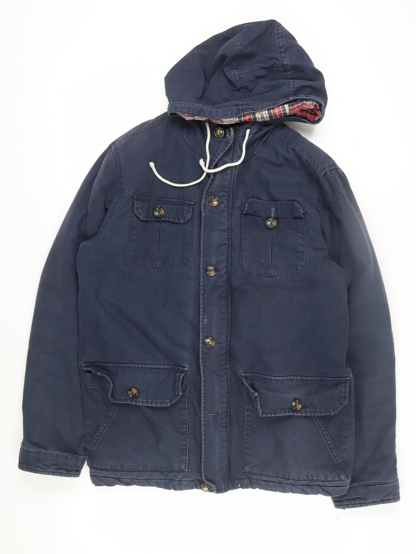 I Solid Men's Blue Hooded Cotton Jacket XL Casual