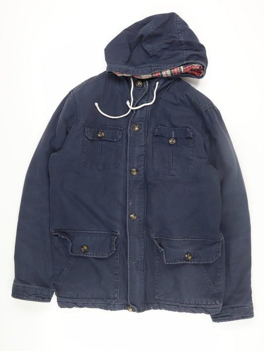 I Solid Men's Blue Hooded Cotton Jacket XL Casual