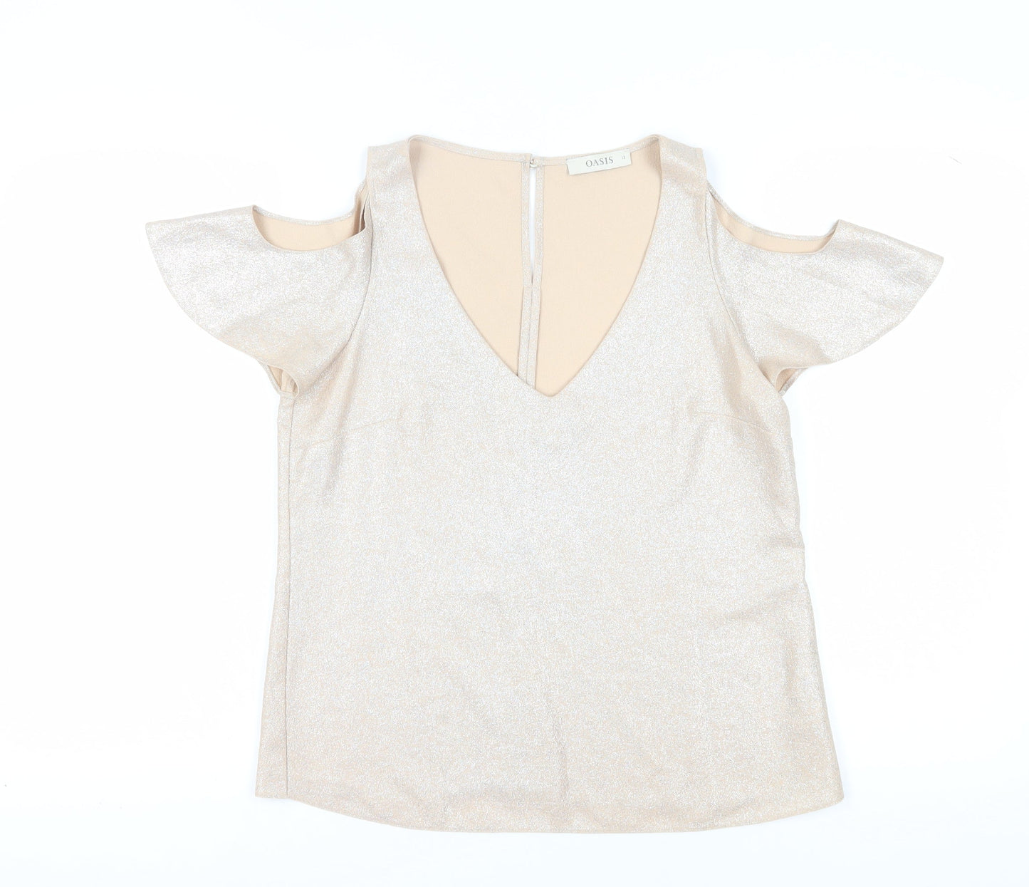 Oasis Women Beige Flutter Sleeve Party Blouse Size 12