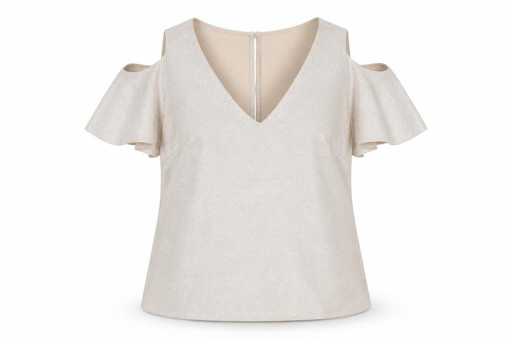 Oasis Women Beige Flutter Sleeve Party Blouse Size 12