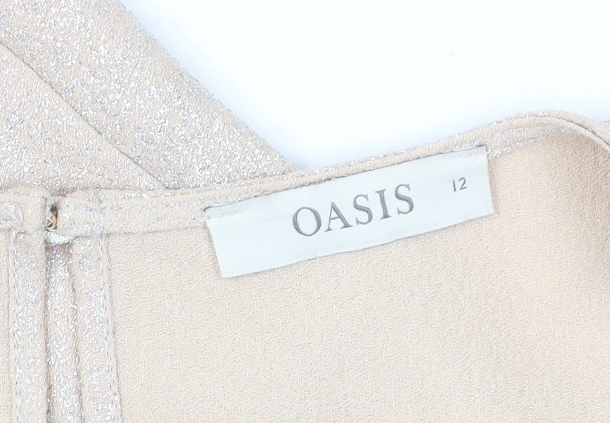 Oasis Women Beige Flutter Sleeve Party Blouse Size 12