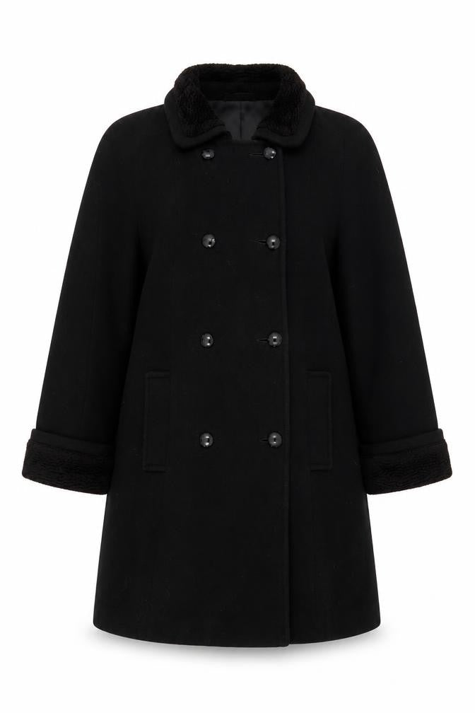 Living Women's Black Wool Pea Coat, Size 14, Button Closure