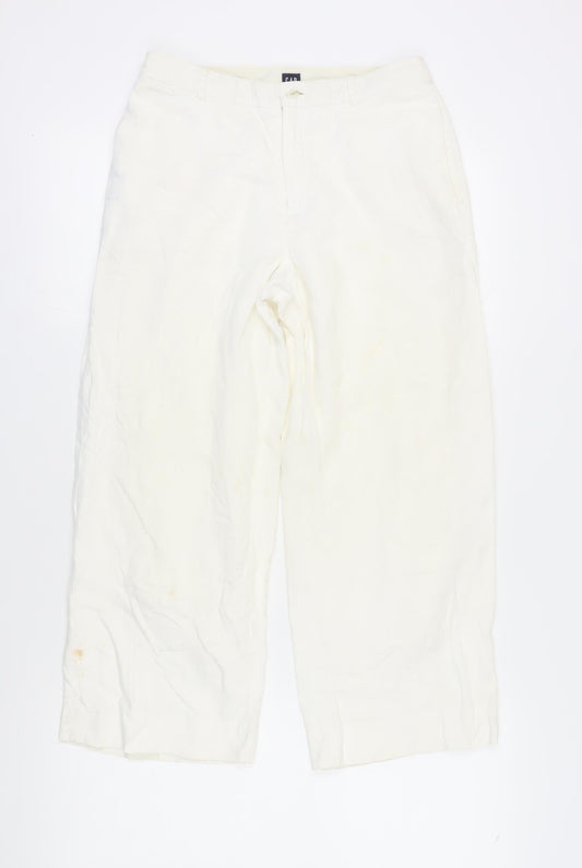 Gap Women's White Linen Wide-Leg Trousers, Size 4