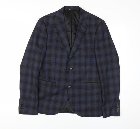New Look Men Blue Plaid Blazer, Size 38R, Tailored Fit
