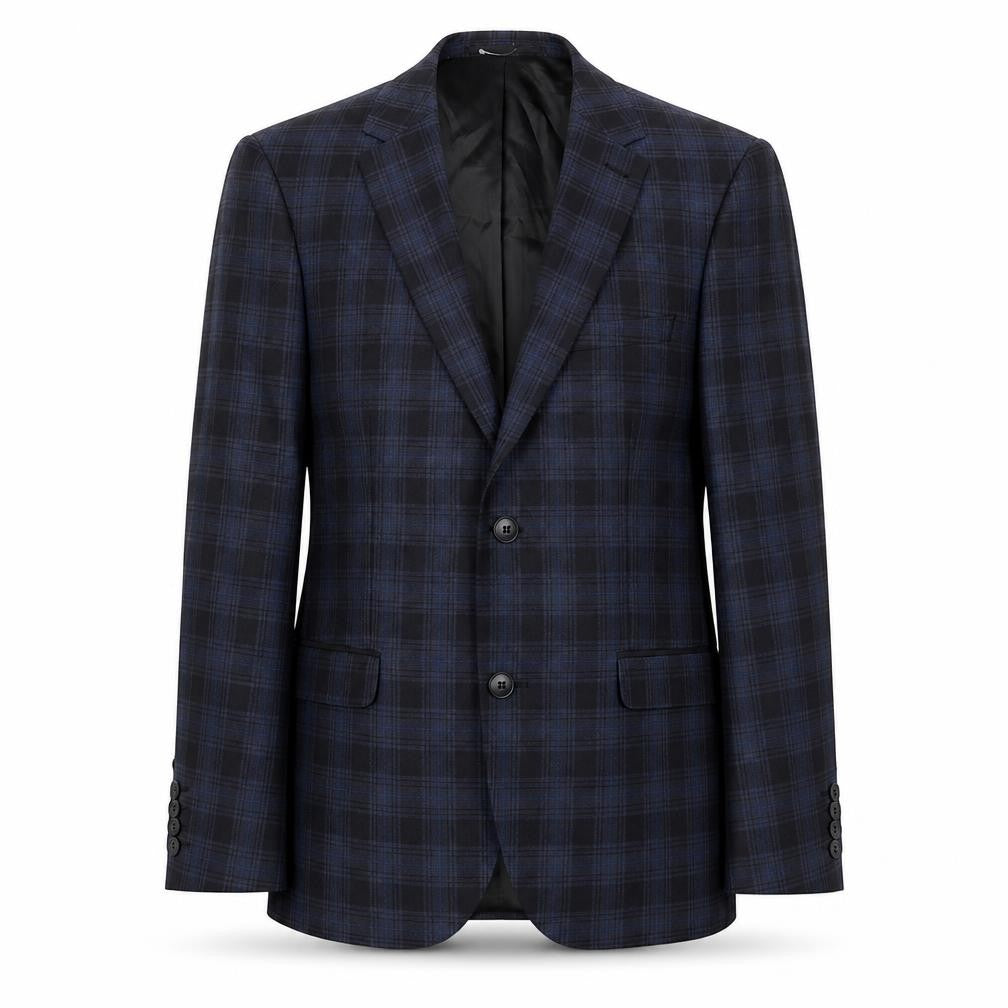 New Look Men Blue Plaid Blazer, Size 38R, Tailored Fit