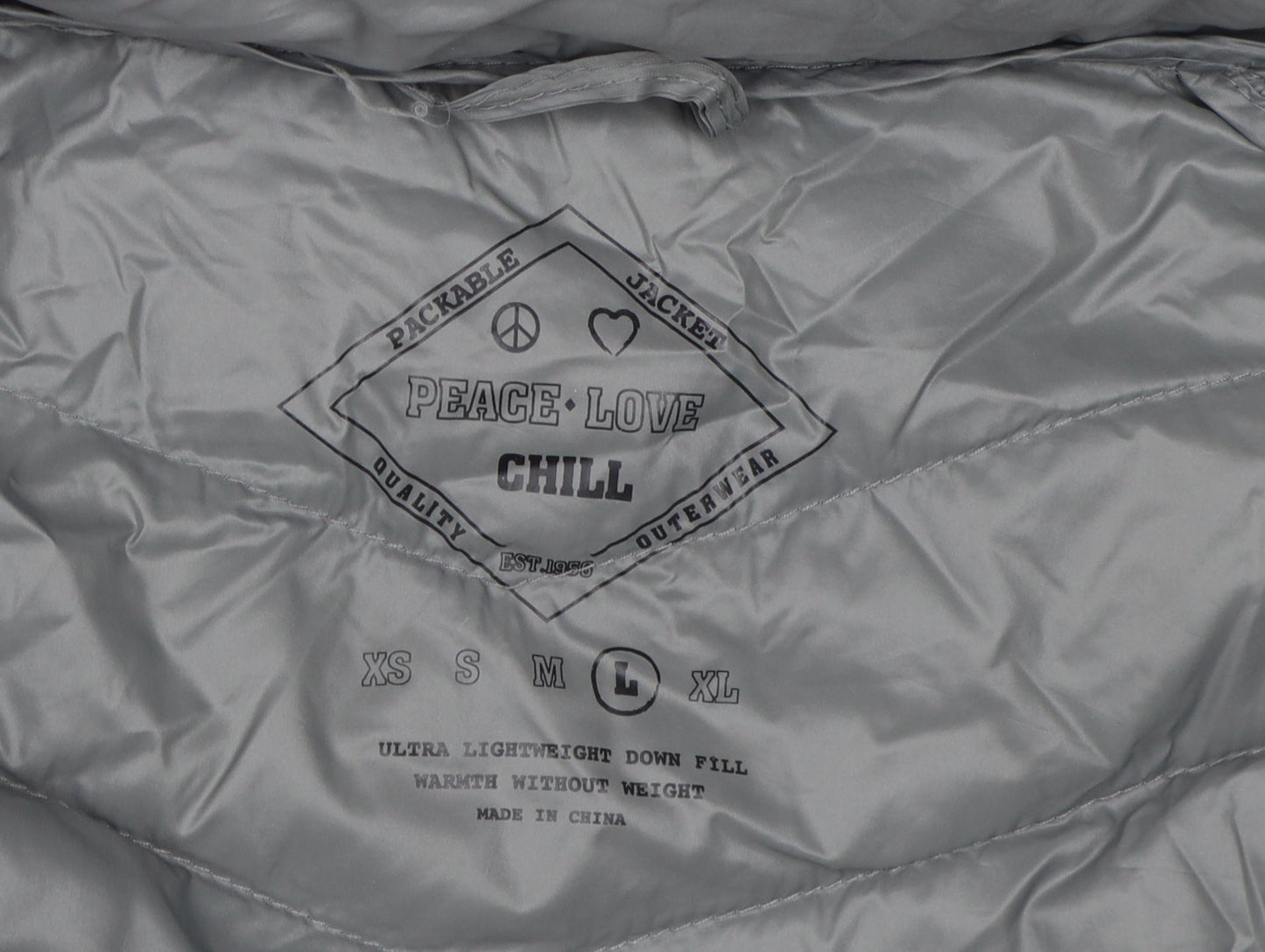 Peace Love Chill Women's Grey Puffer Jacket Coat M