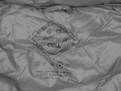 Peace Love Chill Women's Grey Puffer Jacket Coat M