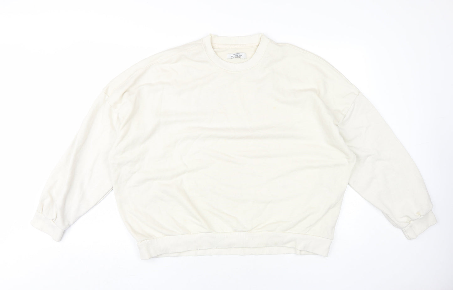 Bershka Ivory Unisex Sweatshirt M Pullover Knit Crew Neck
