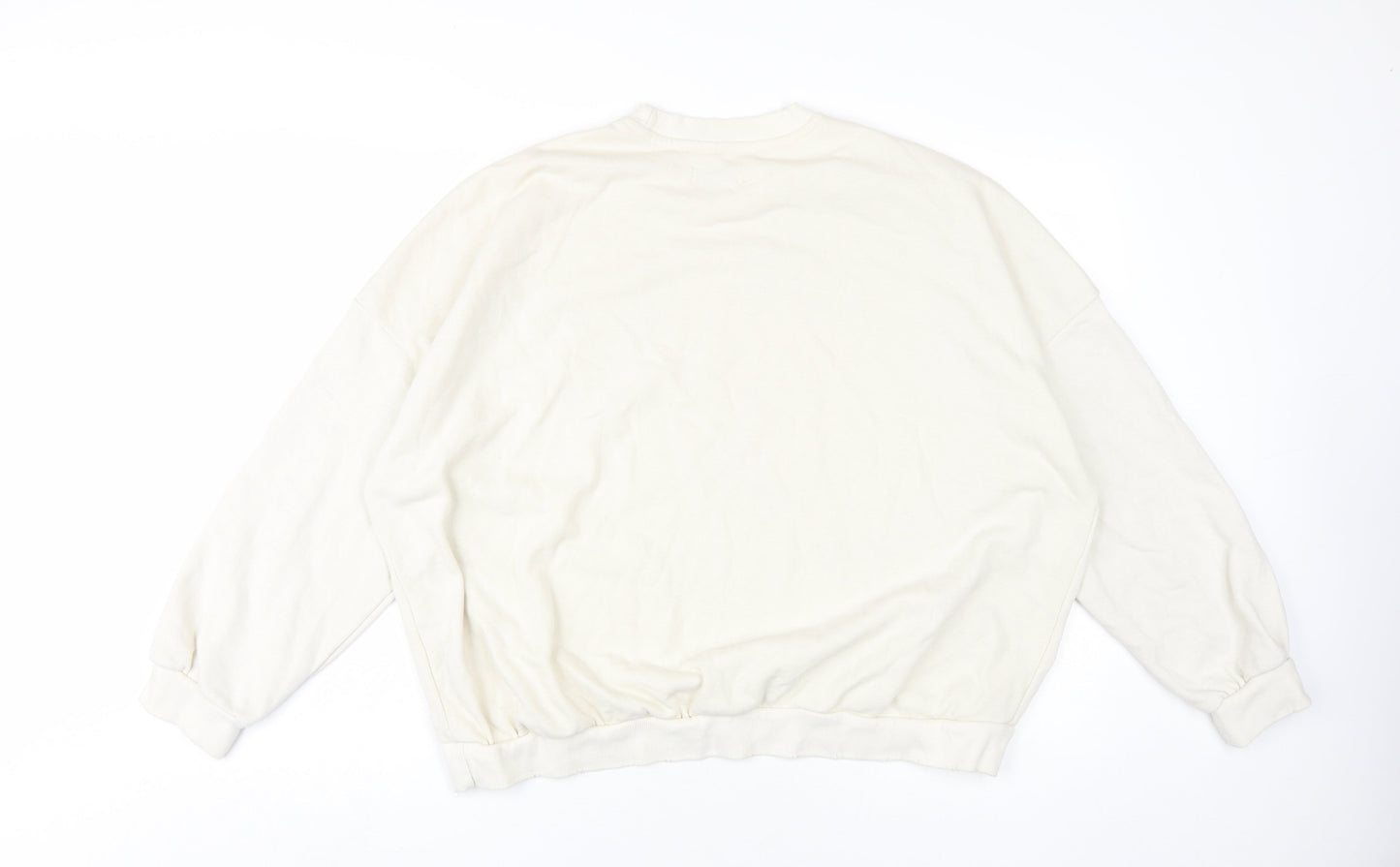 Bershka Ivory Unisex Sweatshirt M Pullover Knit Crew Neck