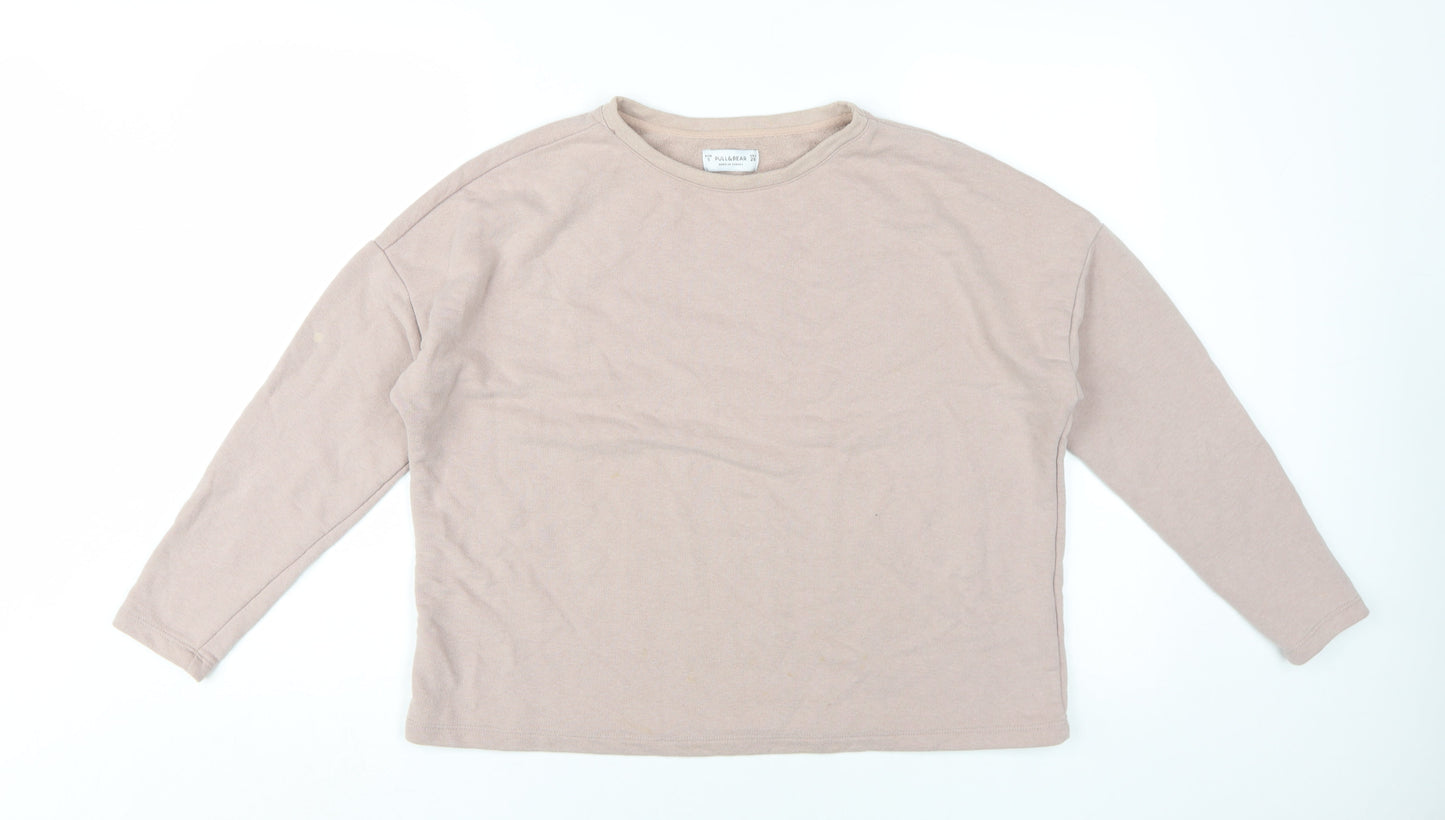 Pull & Bear Women Beige S Crew Neck Pullover Sweatshirt