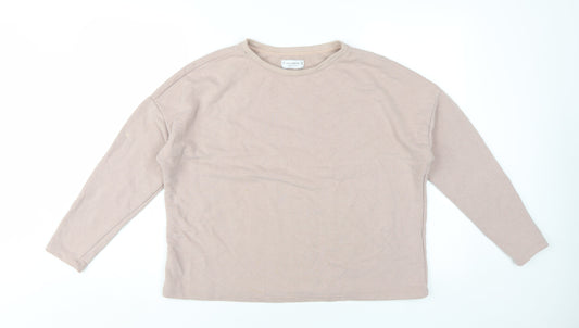 Pull & Bear Women Beige S Crew Neck Pullover Sweatshirt