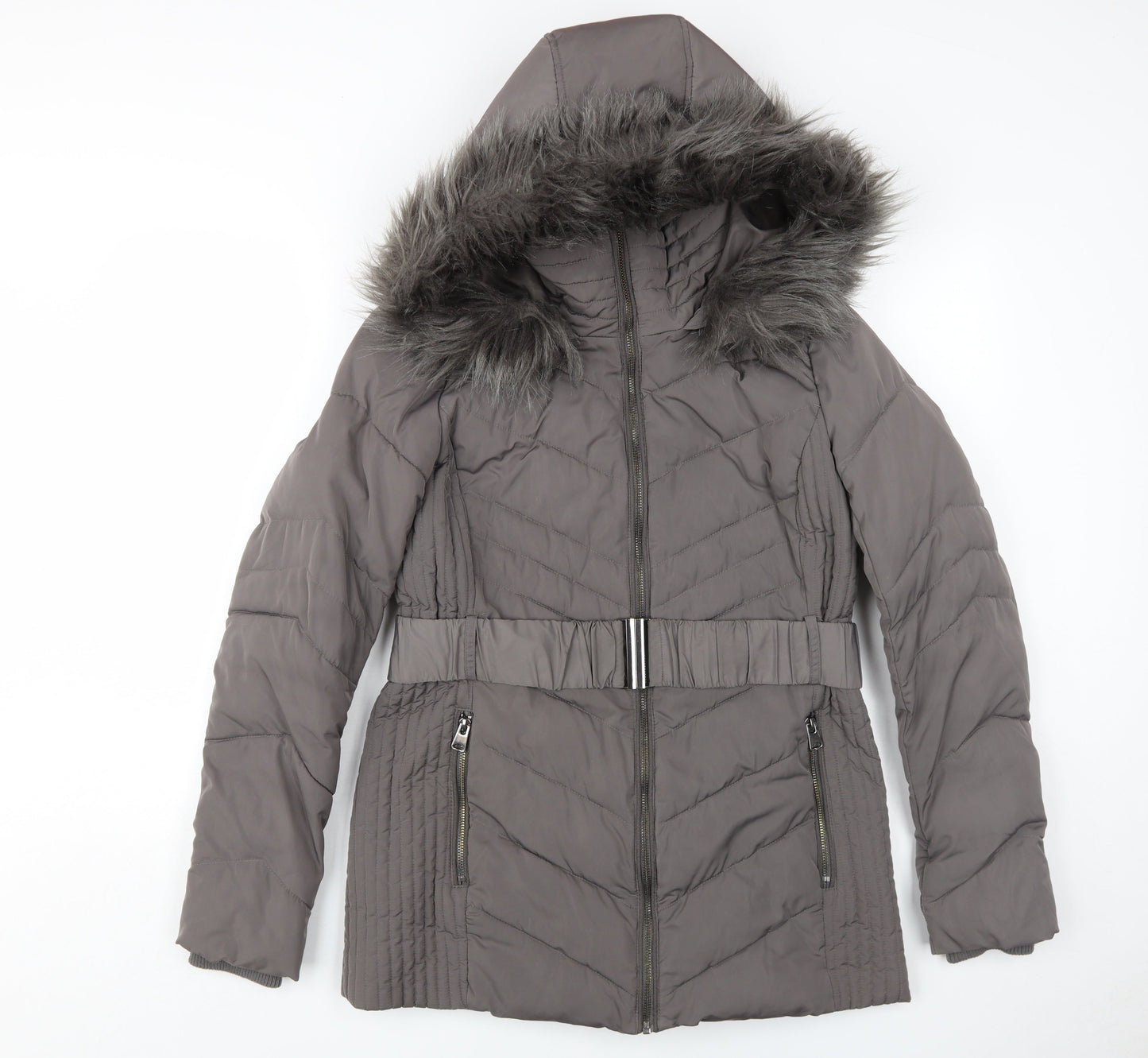Wallis Women's Grey Puffer Jacket Size S Hooded