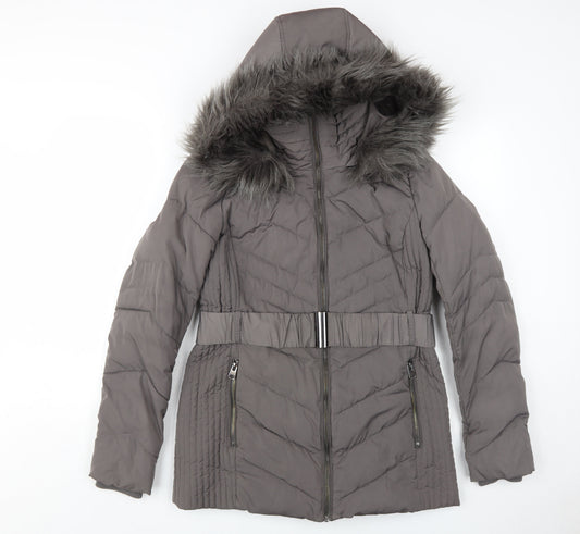 Wallis Women's Grey Puffer Jacket Size S Hooded