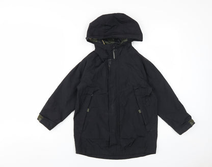 Additional front view of Zara boys’ black parka jacket with hood, size S