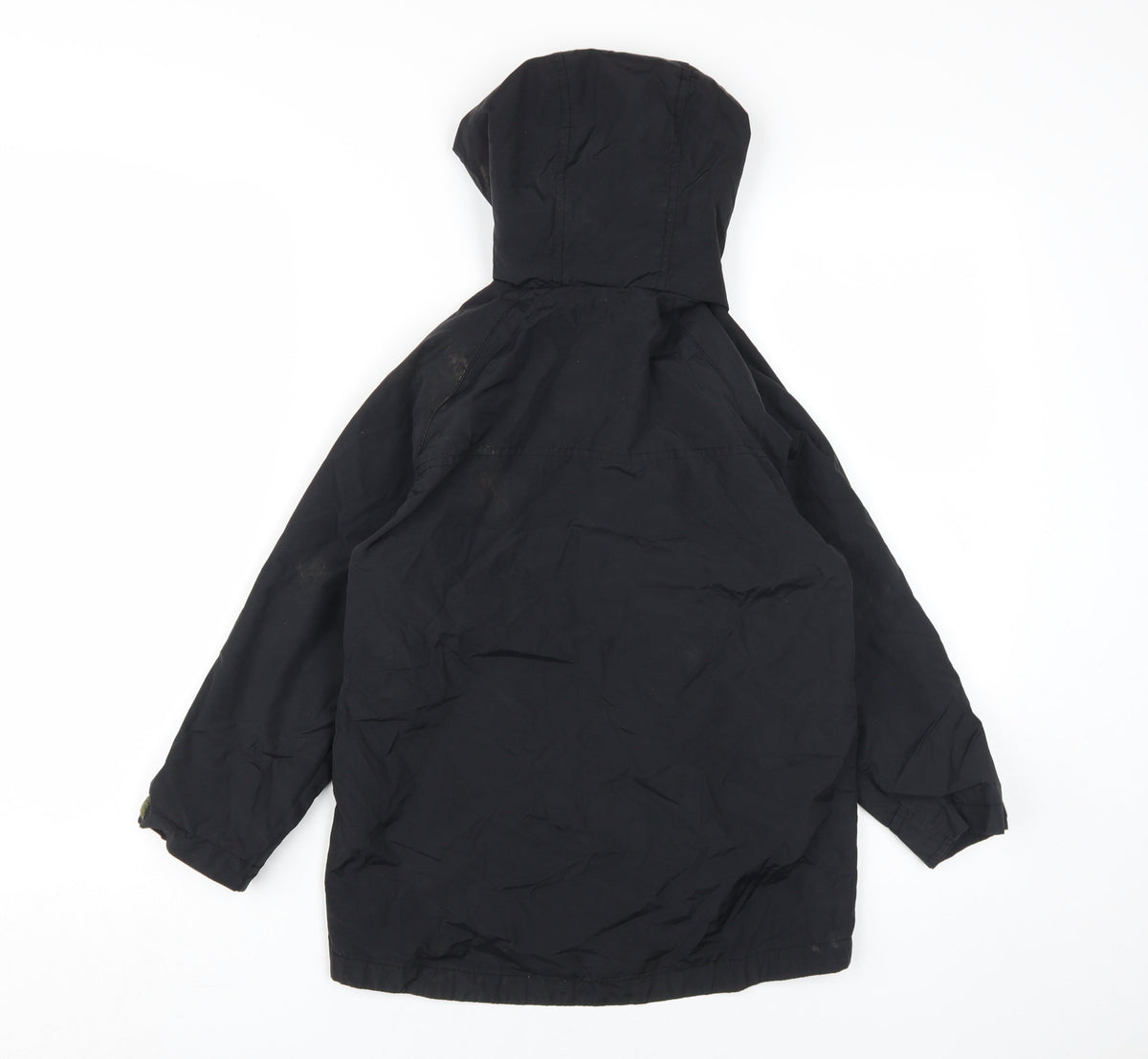 Back view of Zara boys’ black parka jacket with hood, size S