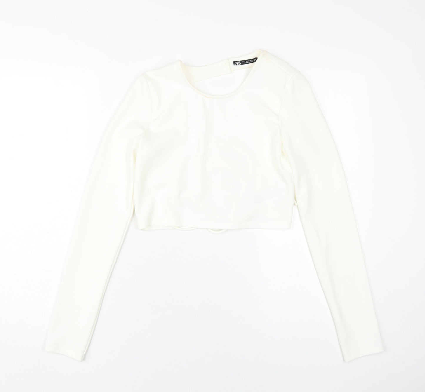 Zara Women's White Cropped Blouse, Size S, Casual Slim Fit
