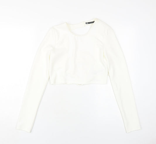 Zara Women's White Cropped Blouse, Size S, Casual Slim Fit