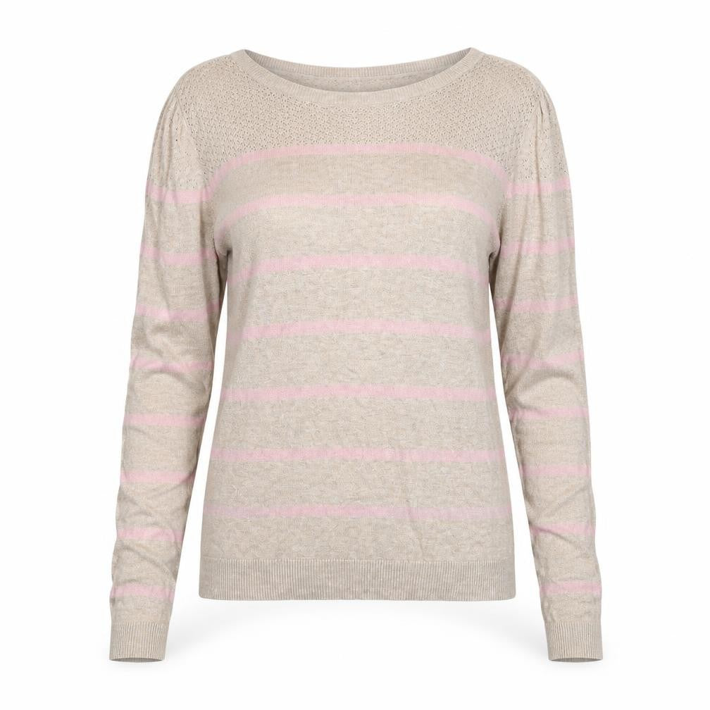 Warehouse Women's Beige Pink Striped Jumper Size 14