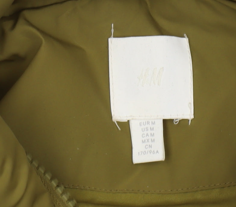 H&M Unisex Green Puffer Jacket, Size M, Full Zip