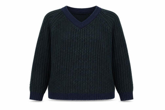 Front view of ASOS Women's Blue Chunky Knit V-Neck Jumper S