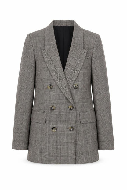 Front view of Zara Woman Grey Plaid Blazer, size 4, Double-Breasted