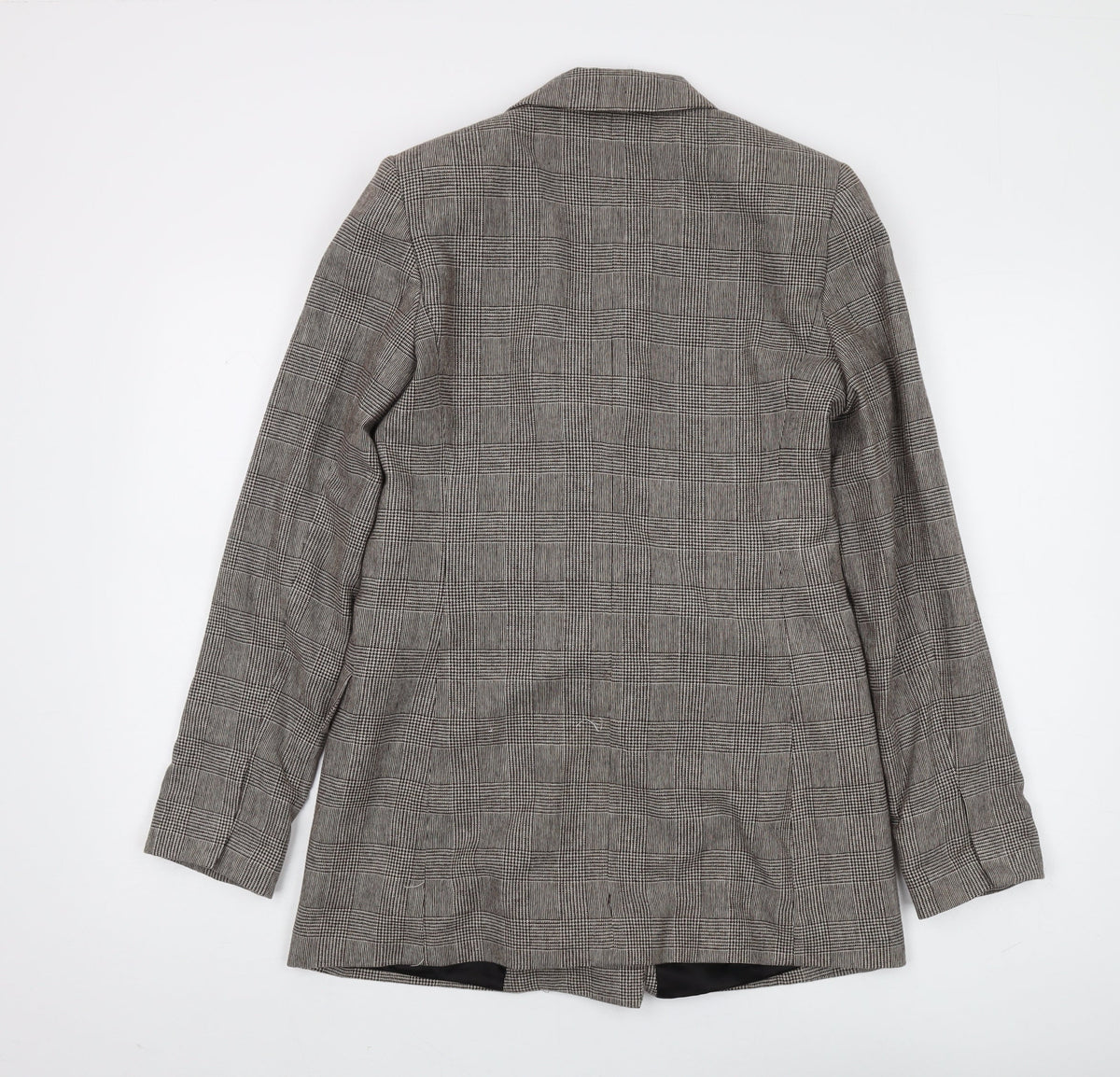 Back view of Zara Woman Grey Plaid Blazer, size 4, Double-Breasted