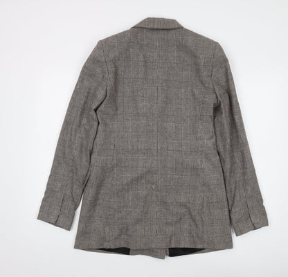 Back view of Zara Woman Grey Plaid Blazer, size 4, Double-Breasted