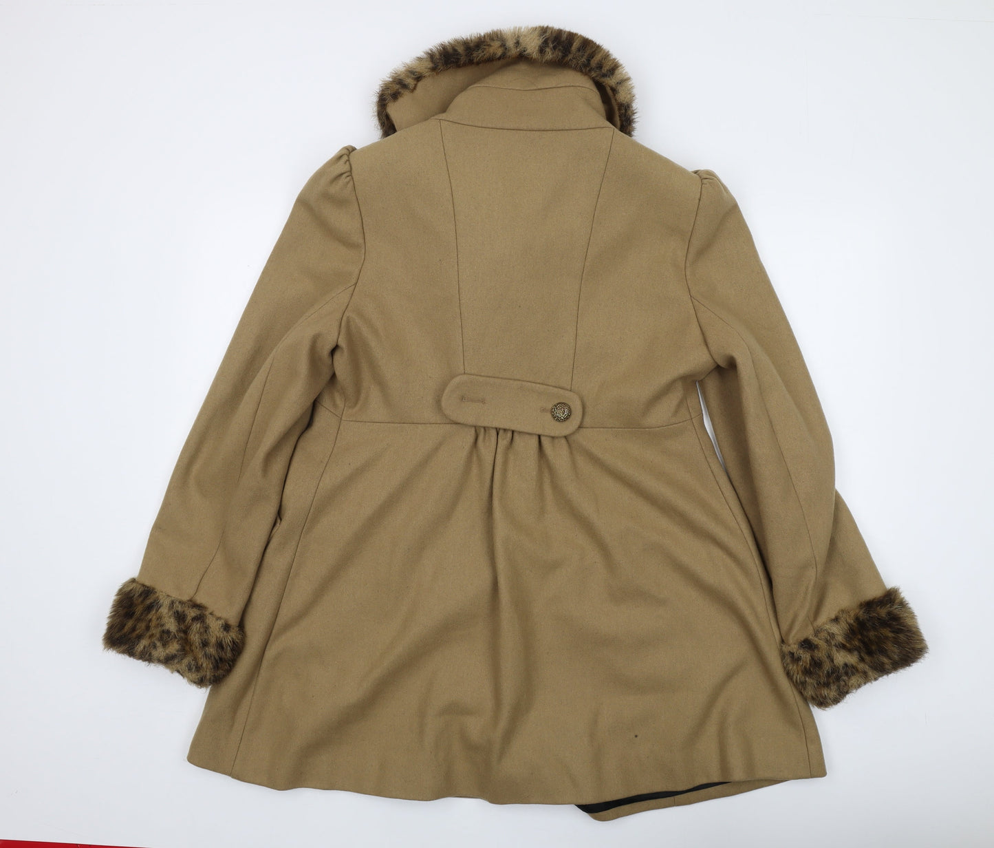 Miss Selfridge Women's Beige Fur Trim Overcoat Size 14